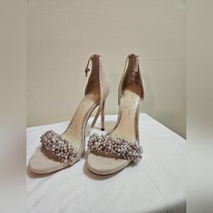 Jessica Simpson Tan Embellished Slingback Heels